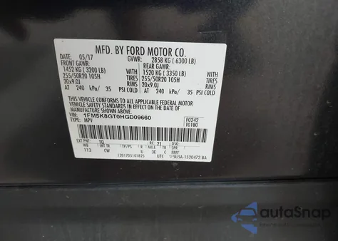 2017 Ford Explorer Sport из США, поврежденный, VIN 1FM5K8GT0HGD09660